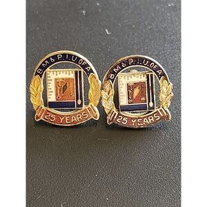 Vtg 2 B.M.&P.I.U. of A. 25 Yr Pin Award Bricklayers Union 10k GF Masons